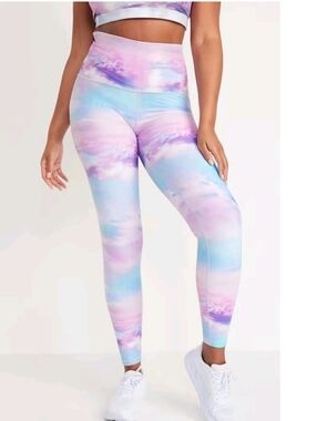 Old Navy Active High Rise PowerSoft Leggings Pastel Watercolor Tie Dye